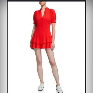 Alice + Olivia Val Puff Sleeve Red Skort Romper  Size 10 true to size